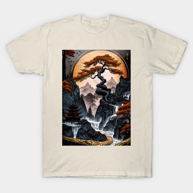 Japanese art tree landscape T-Shirt by MCAshe spiritual art 